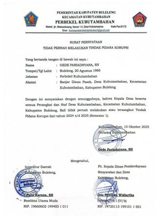 SURAT PERNYATAAN TIDAK PERNAH MELAKUKAN TINDAK PIDANA KORUPSI